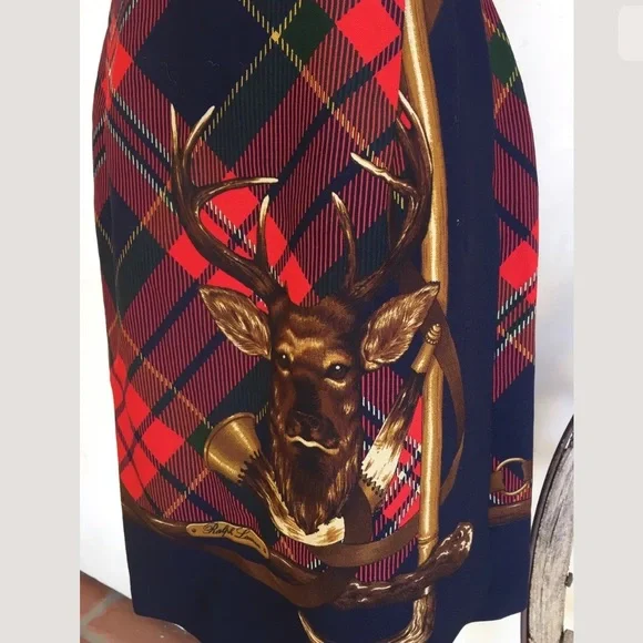 RALPH LAUREN Hunter Elk Deer Tartan Plaid Skirt 10
